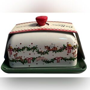 CATH KIDSTON  London  Lidded Butter Dish - Christmas Garland New